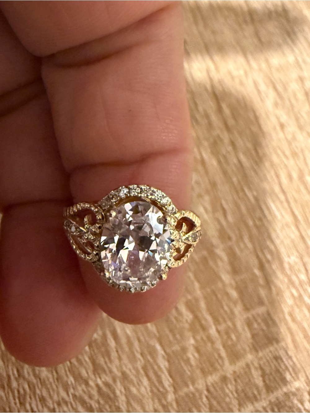 Gold-Tone Oval Crystal Statement Ring - Sparkling Clear Center